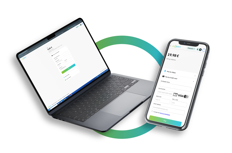 E‑commerce payment solution displayed across desktop and mobile devices