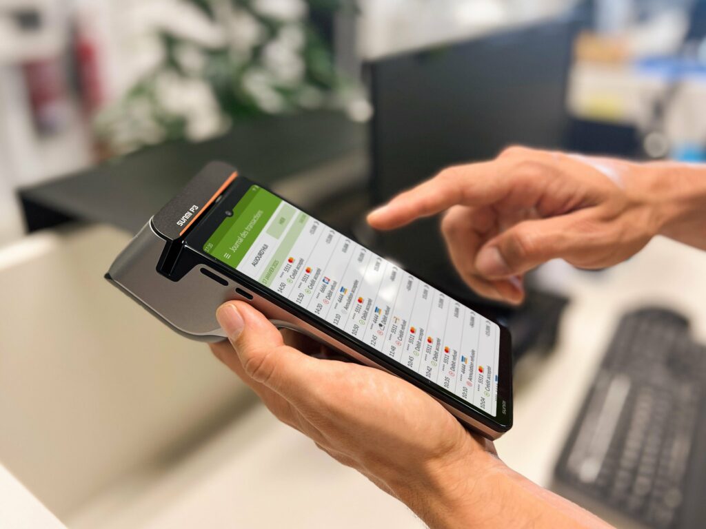 Payment transaction history displayed on a SUNMI P3 terminal