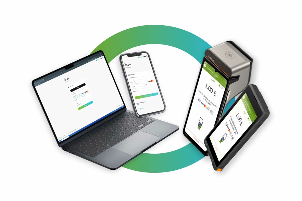 Omnichannel payment solution shown across multiple payment devices